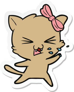 Bir insan tarafından çizilmiş çizgi film kedisinin çıkartması.