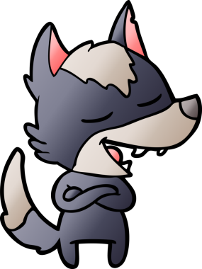 Bir insan tarafından çizilmiş gülen bir kurt.