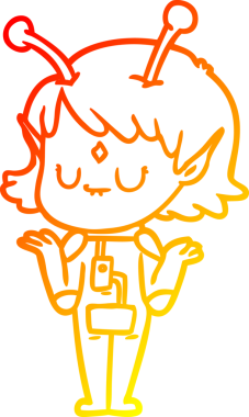 Bir insan tarafından çizilmiş bir uzaylı kız çizgi çizimi.