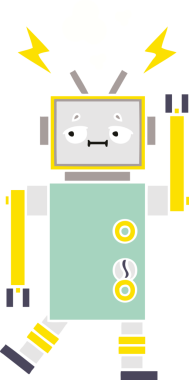 Bir insan tarafından çizilmiş düz renkli bir robot karikatürü