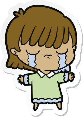 Bir insan tarafından çizilmiş, ağlayan bir karikatür kadının çıkartması.