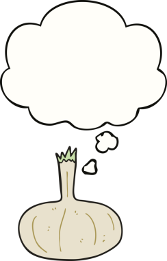 Bir insan tarafından çizilmiş düşünce baloncuklu karikatür soğanı.