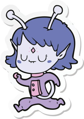 Bir insan tarafından çizilmiş uzaylı bir kızın çıkartması.