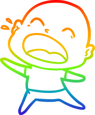 Gökkuşağı gradyan çizgi çizimi. Bir insan tarafından çizilmiş kel adam diye bağıran çizgi film.