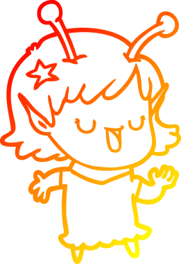 Bir insan tarafından çizilmiş mutlu bir uzaylı kız çizgi filmi.