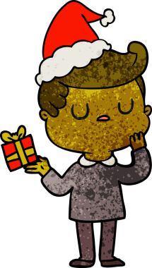 Bir insan tarafından çizilmiş Noel Baba şapkası takan bir adamın el yapımı karikatürü.