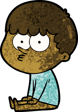 Çizgi filmci çocuk oturmuş bir insan tarafından çizilmeyi bekliyor.