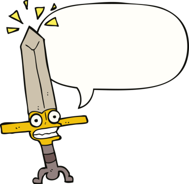 bir insan tarafından çizilmiş konuşma balonlu sihirli kılıç.