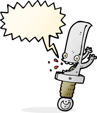 Bir insan tarafından çizilmiş konuşma balonlu çılgın bıçak çizgi karakteri.