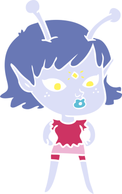 Bir insan tarafından çizilmiş düz renk çizgi film uzaylı kızı.