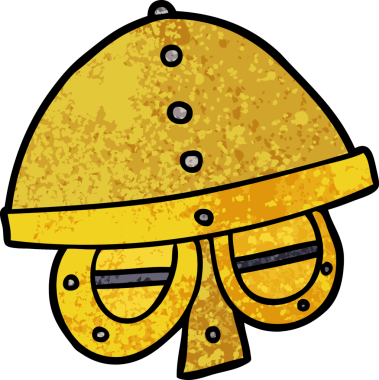 bir insan tarafından çizilmiş ortaçağ miğferi.