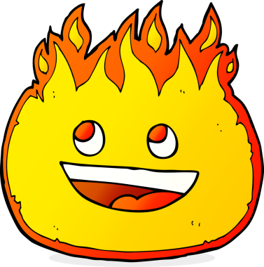 Bir insan tarafından çizilmiş mutlu bir alev karakteri.