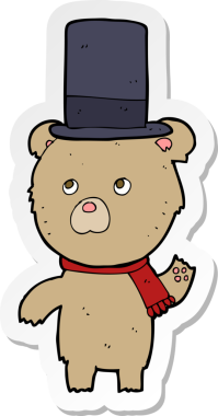 Bir insan tarafından çizilmiş şapkalı çizgi film ayısının çıkartması.