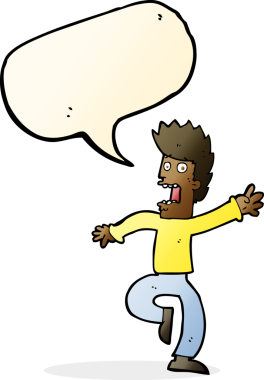 Bir insan tarafından çizilmiş konuşma baloncuğu olan korkmuş bir adam.