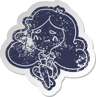 Bir insan tarafından çizilmiş sevimli bir kawai kızının sıkıntılı eski çizgi film çıkartması.