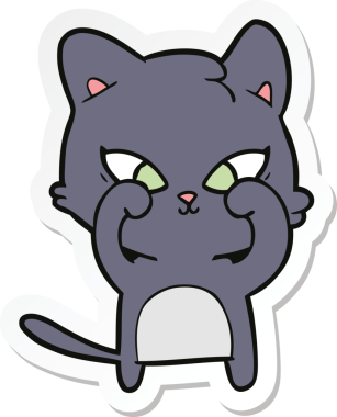 Bir insan tarafından çizilmiş şirin bir çizgi film kedisinin çıkartması.