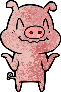 Bir insan tarafından çizilmiş sinirli çizgi film domuzu.