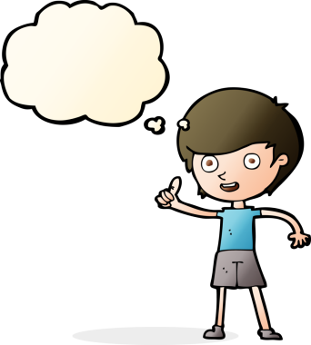 Çizgi filmci çocuk, bir insan tarafından çizilmiş düşünce baloncuğuyla baş parmak işareti yapıyor.