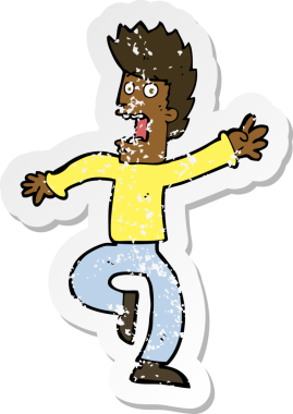 Bir insan tarafından çizilmiş korkmuş bir adamın karikatür yapıştırması.