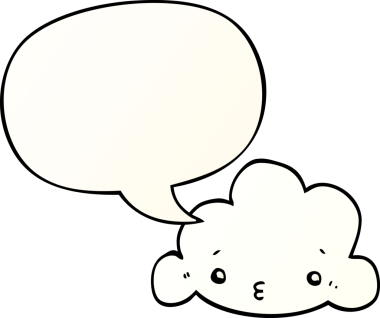 Tatlı çizgi film bulutu, konuşma baloncuğu, bir insan tarafından çizilmiş düzgün bir gradyan stil.