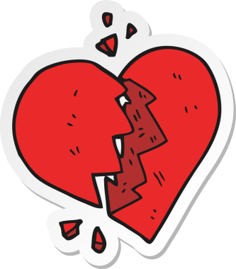 Bir insan tarafından çizilmiş kırık bir kalbin çıkartması.