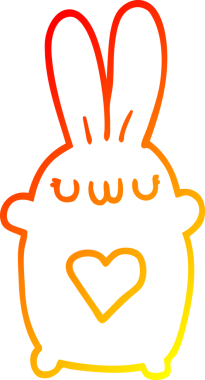 Sevgi dolu kalbi bir insan tarafından çizilmiş sevimli bir tavşanın sıcak çizgi çizimi