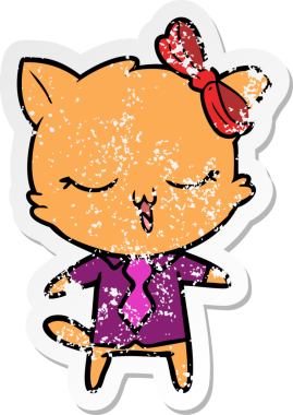 Bir insan tarafından kafasında fiyonk olan çizgi film kedisinin sıkıntılı çıkartması.