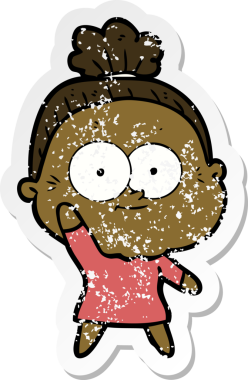 Bir insan tarafından çizilmiş mutlu, yaşlı bir kadının sıkıntılı çıkartması.