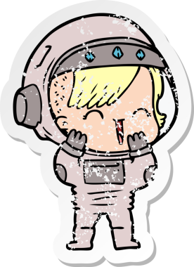 Bir insan tarafından çizilmiş, gülen astronot bir kızın sıkıntılı çıkartması.