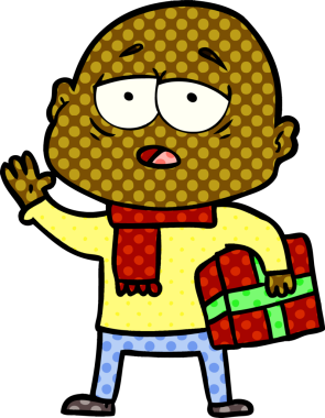 Bir insan tarafından çizilmiş yorgun, kel bir adam.