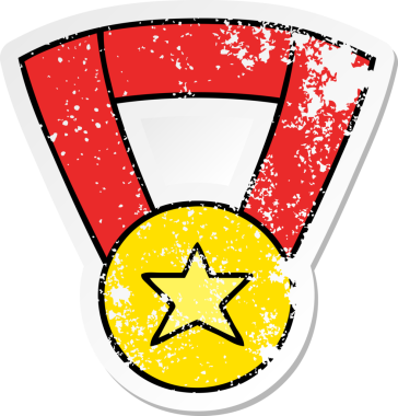 Bir insan tarafından çizilmiş şirin bir altın madalyanın sıkıntılı çıkartması.