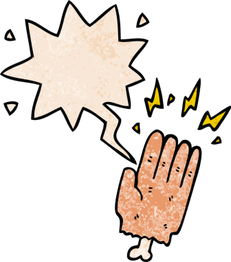 Bir insan tarafından çizilmiş eski dokuda konuşma baloncuğu olan cadılar bayramı sihirli cadı eli.