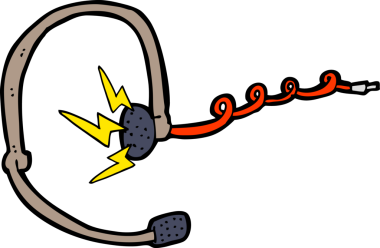 Bir insan tarafından çizilmiş çizgi film çağrı merkezi kulaklığı.