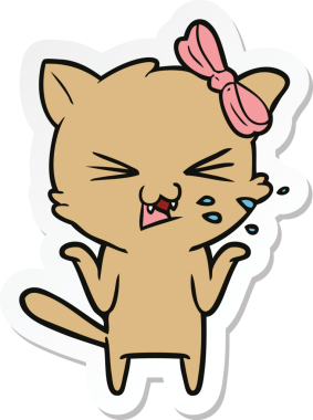 Bir insan tarafından çizilmiş çizgi film kedisinin çıkartması.