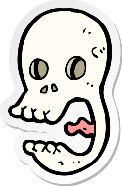 Bir insan tarafından çizilmiş komik bir kafatası çıkartması.