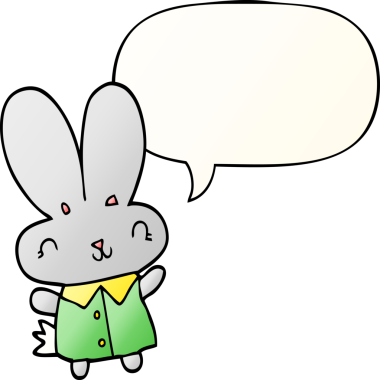 Bir insan tarafından çizilmiş, tatlı çizgi film, konuşma baloncuğu olan minik tavşan.