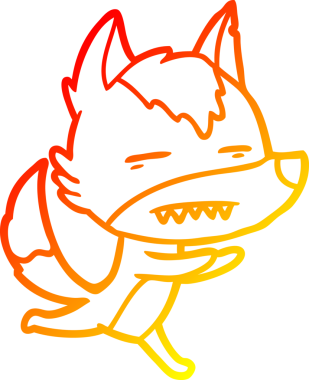 Bir insan tarafından çizilmiş dişleri gösteren çizgi bir kurdun sıcak çizgi çizimi