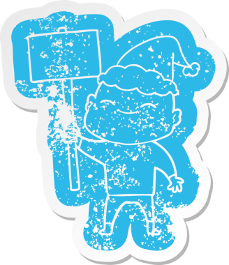 Mutlu çizgi film, insan tarafından çizilmiş Noel Baba şapkası takan kel bir adamın sıkıntılı çıkartması.