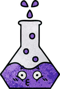 Bir insan tarafından çizilmiş bir bilim şişesinin retro grunge desen karikatürü.