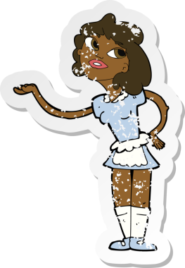 Bir insan tarafından çizilmiş bir çizgi film garsonunun gerilimli çıkartması.