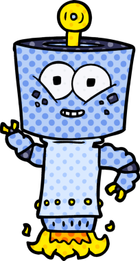 Bir insan tarafından çizilmiş mutlu çizgi film robotu