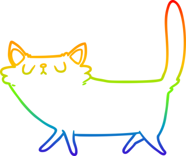 Gökkuşağı gradyan çizgi çizimi bir insan tarafından çizilmiş kara kedi