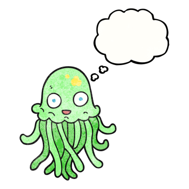 Bir insan tarafından çizilmiş serbest çizim düşünce kabarcığı desenli ahtapot.