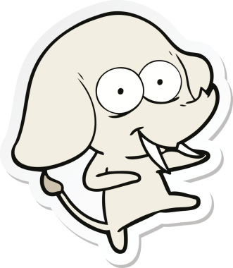 Bir insan tarafından çizilmiş mutlu bir filin çıkartması.