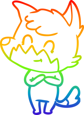 Gökkuşağı gradyan çizgi çizimi bir insan tarafından çizilmiş, dost bir tilki.