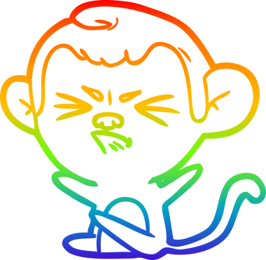 Bir insan tarafından çizilmiş kızgın bir maymunun gökkuşağı gradyan çizimi