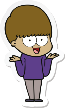 Bir insan tarafından çizilmiş mutlu bir çizgi film çocuğunun çıkartması.