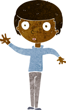 Bir insan tarafından çizilmiş çizgi film bakışlı çocuk.