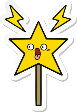 Bir insan tarafından çizilmiş şirin bir çizgi film sihirli değneğinin çıkartması.