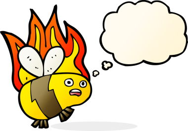 Bir insan tarafından çizilmiş düşünce balonlu çizgi film arısı.